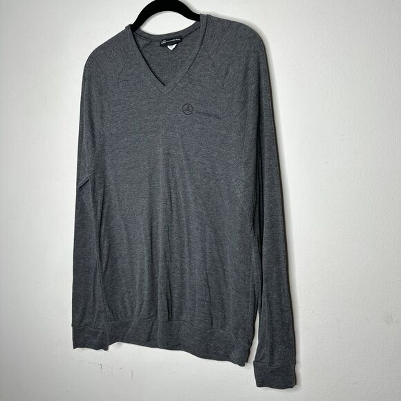 Mercedes Benz Logo Men's Ultra Thin Gray VNeck Long Sleeve Sweater Large - Picture 3 of 10